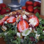 a closeup of this strawberry kale salad