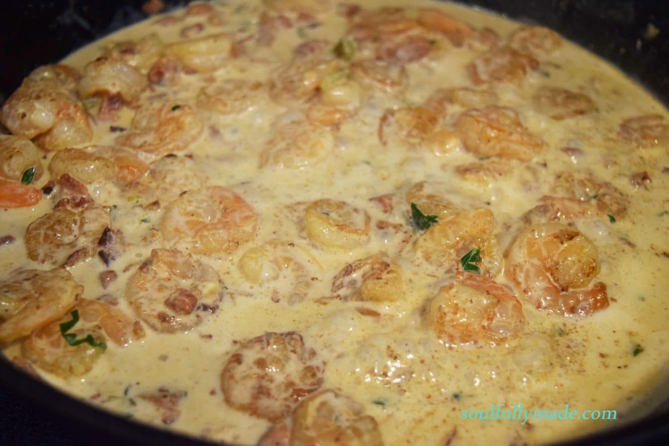 the shrimp and andouille cream sauce for this shrimp and grits recipe