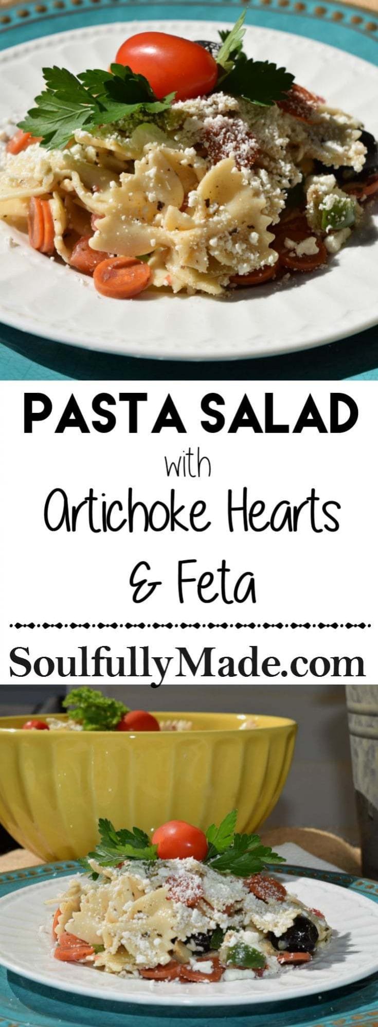 Pasta Salad with Artichoke Hearts & Feta Soulfully Made