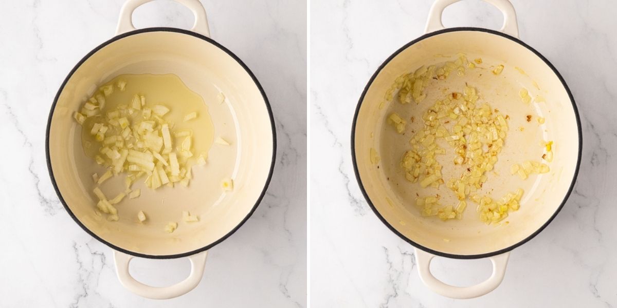 Sautéing onion in avocado oil.