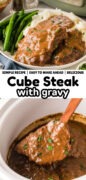 Country Style Slow Cooker Cubed Steak with Gravy Pinterest image
