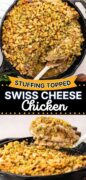 Chicken Swiss Cheese Stuffing Casserole recipe Pinterest image