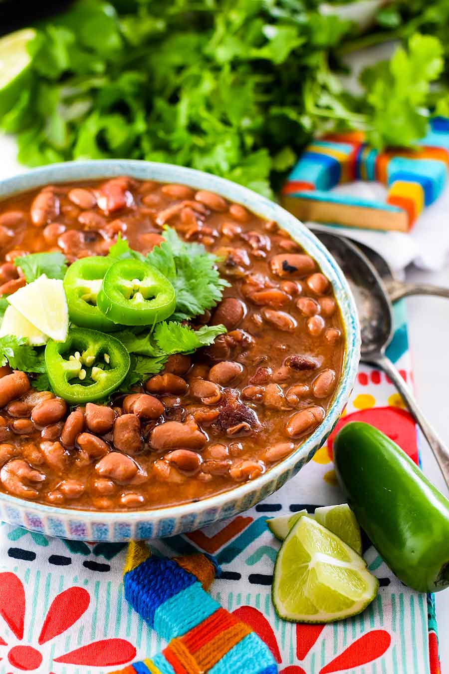 an overhead view of these instant pot charro beans aka stovetop charro beans