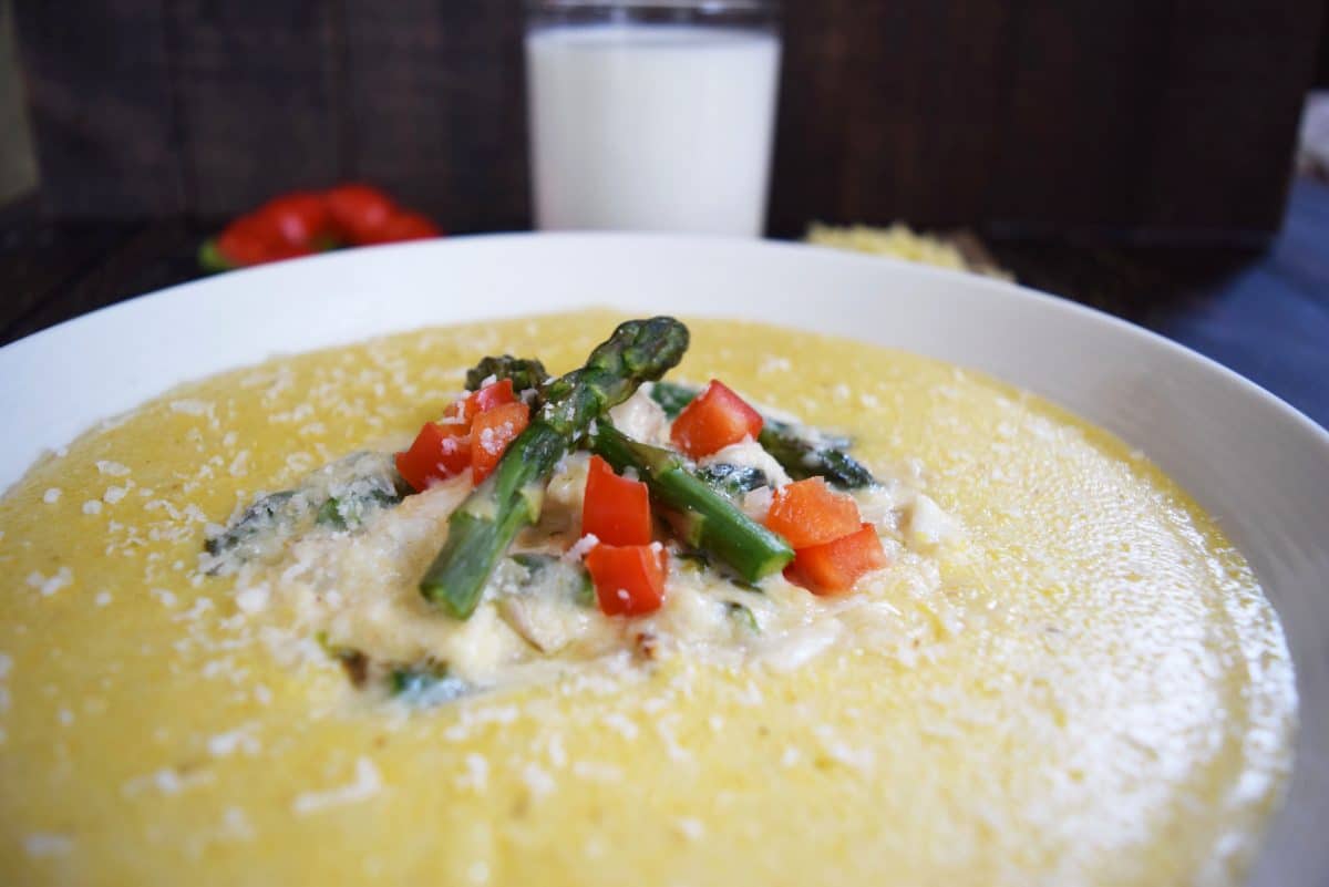 Gouda Grits with Creamy Asparagus & Crab Sauce