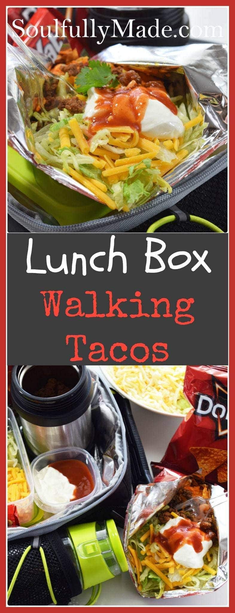 the pinterest image for this lunch box walking tacos recipe