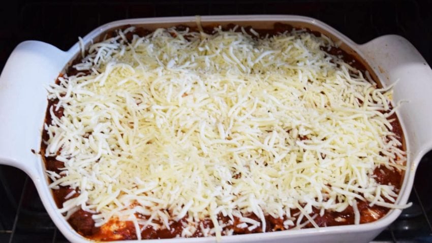 the top layer of shredded mozzarella cheese for this homemade lasagna recipe