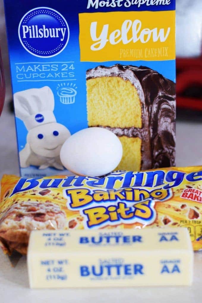 all of the ingredients needed to make these butterfinger cake mix cookies