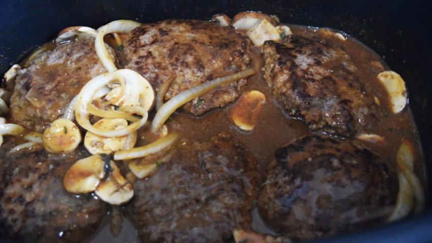 a closeup of this slow cooker salisbury steak recipe
