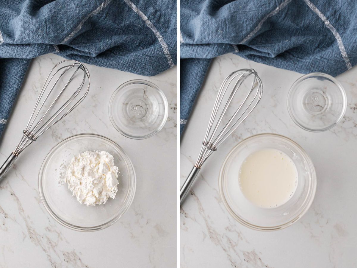 Cornstarch slurry being mixed in a bowl.