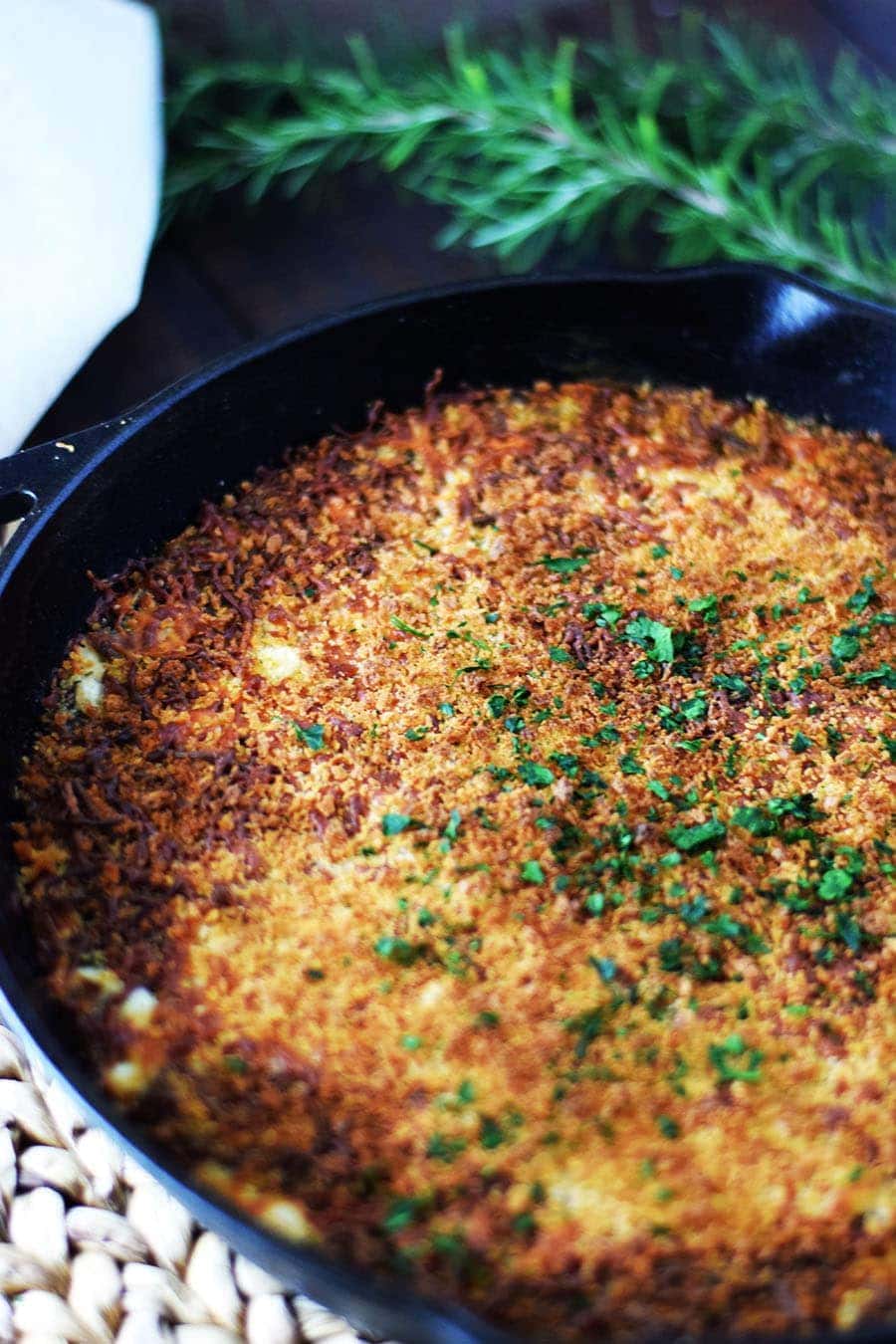 Collard Greens Au Grating in a cast iron skillet.