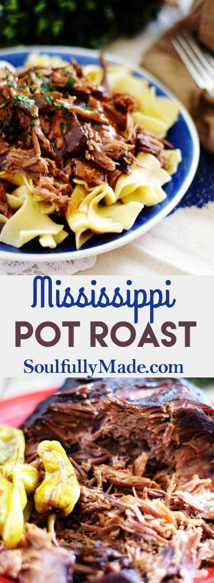 pinterest image for this slow cooker mississippi pot roast recipe