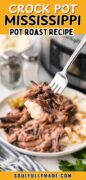 Crock Pot Mississippi Pot Roast Recipe with shredded beef and peppers.