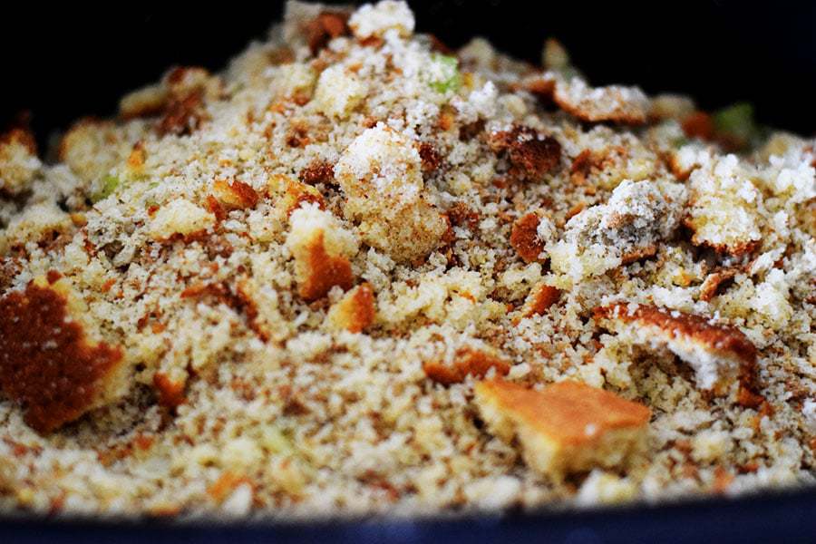 crumbled dry cornbread to be used in this crock pot cornbread dressing