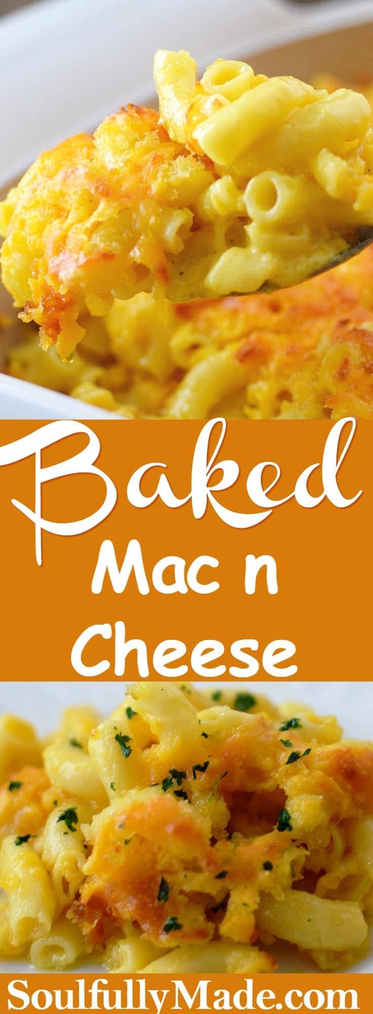 pinterest image for this baked macaroni and cheese