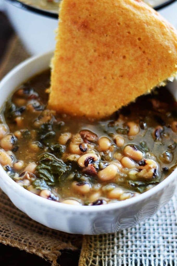 Bowl of Black Eyed Pea and Collard Green Soup