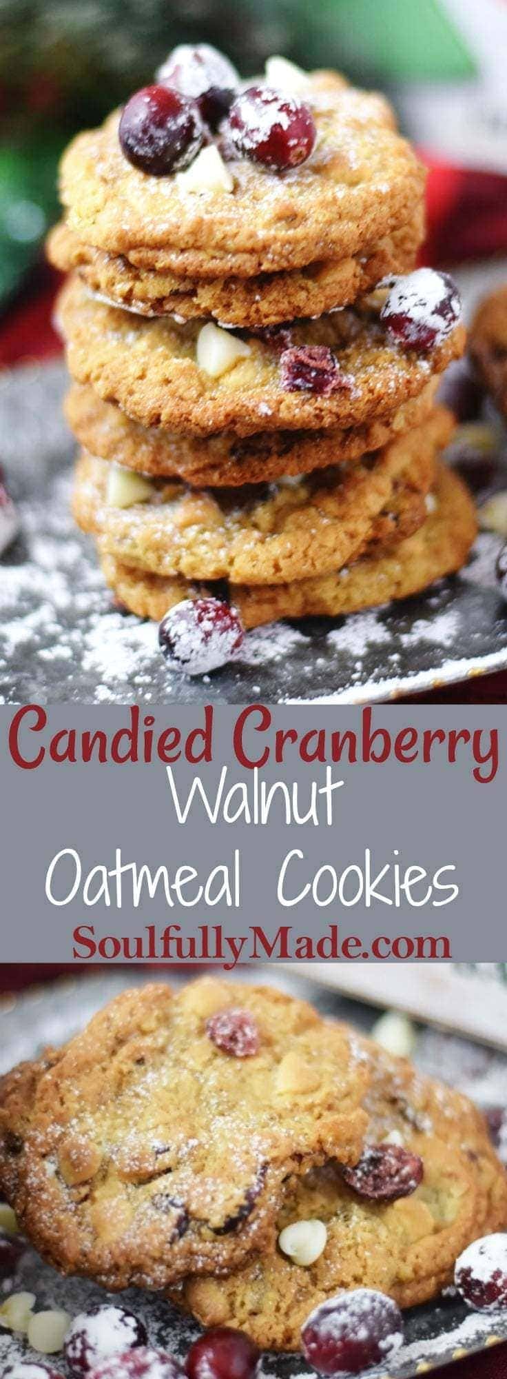 the pinterest image for these candied cranberry walnut cookies