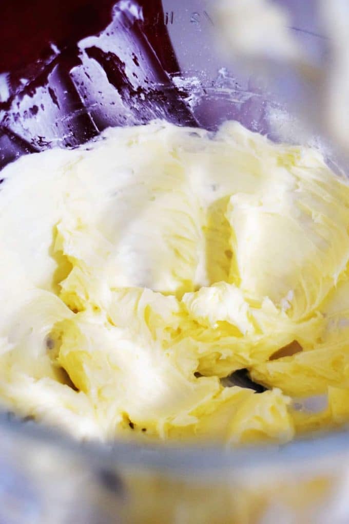Creamed butter in glass bowl