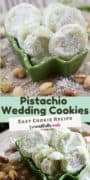 Pinterest image of pistachio wedding cookies.