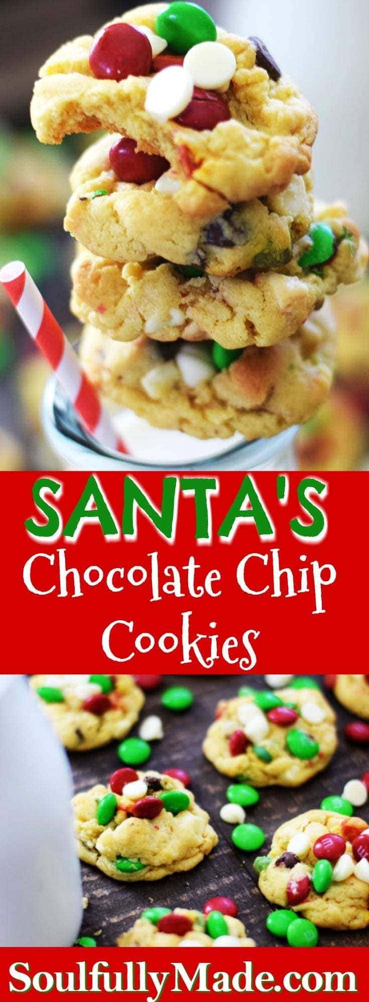 pinterest image for these santa\'s chocolate chip cookies