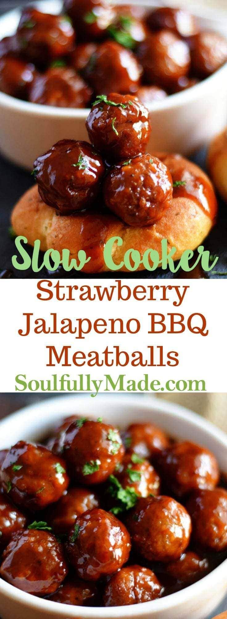 Slow Cooker Strawberry Jalapeno BBQ Meatballs