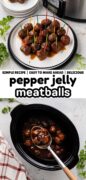 Strawberry Hot Pepper Je;;y Crockpot Meatballs recipe for the Slow Cooker Pinterest image