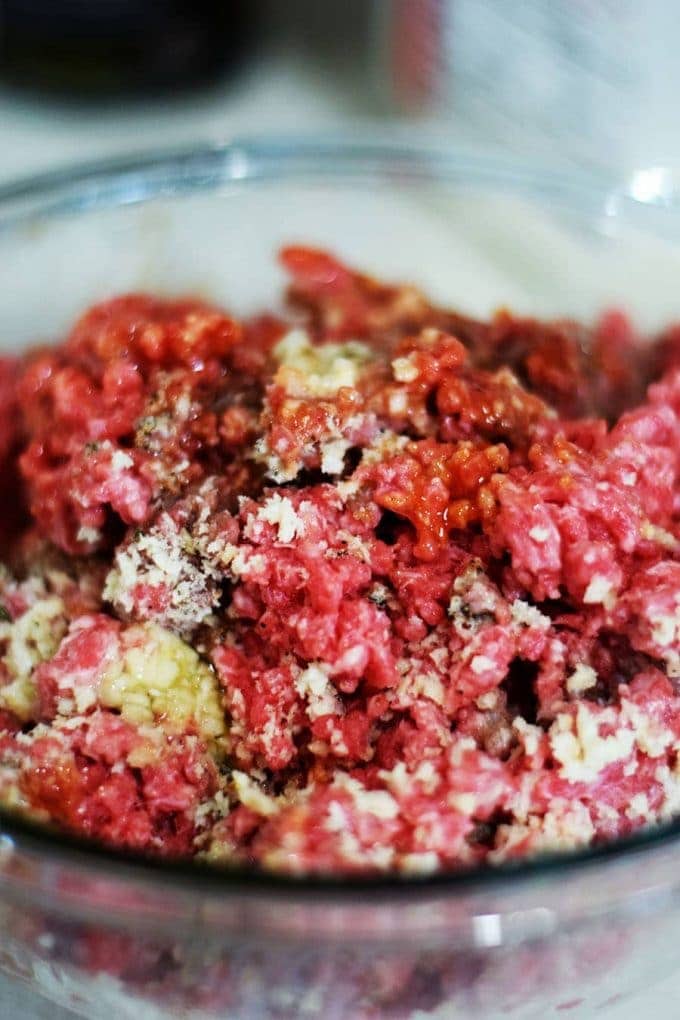 a closeup of the raw ingredients for this instant pot meatloaf and potatoes