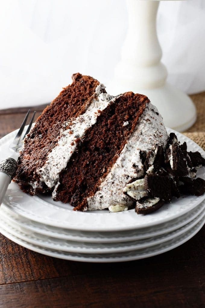 Slice of Chocolate Cake with Whipped Oreo Icing