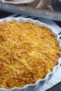 Round Casserole Dish of Cheesy Potato Casserole