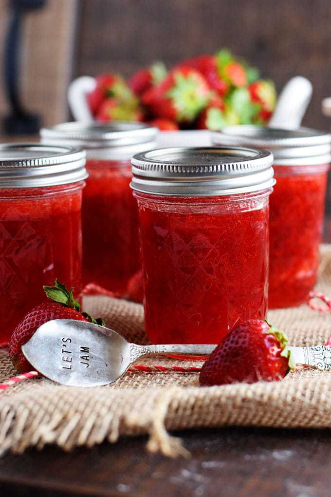 Homemade Strawberry Jam with Spoon and Strawberries