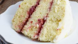Slice Almond Strawberry Layer Cake