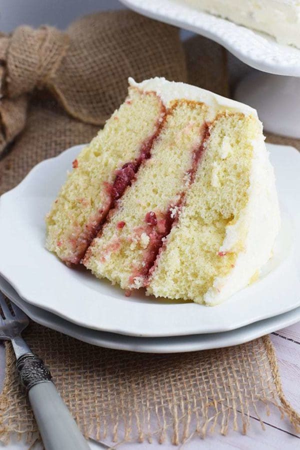 Almond Strawberry Layer Cake with Almond Buttercream Icing