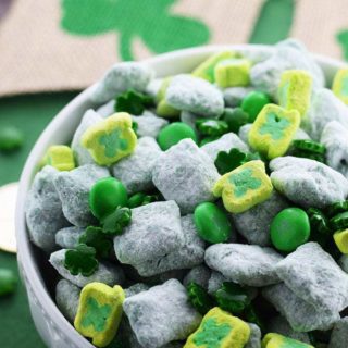 Colorful Green Puppy Chow mix with St Pattrick's Day Candies