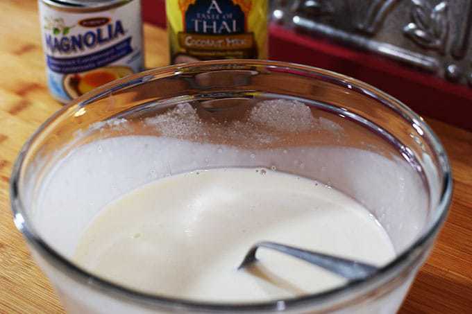 Coconut Milk and Sweetened Condensed Milk in a bowl