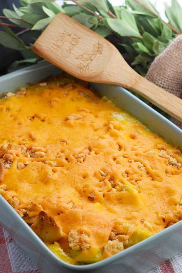 Cheesy Yellow Squash Casserole in baking dish