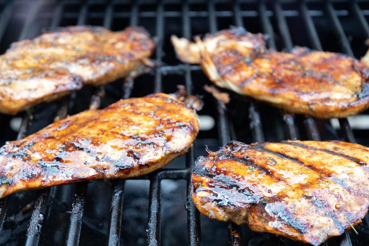 Chicken breast on a grill.