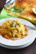 Easy Chicken and Rice Casserole on a white plate with fork