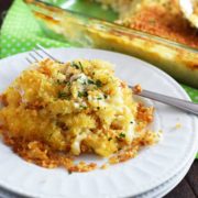 Easy Chicken and Rice Casserole on a white plate with fork