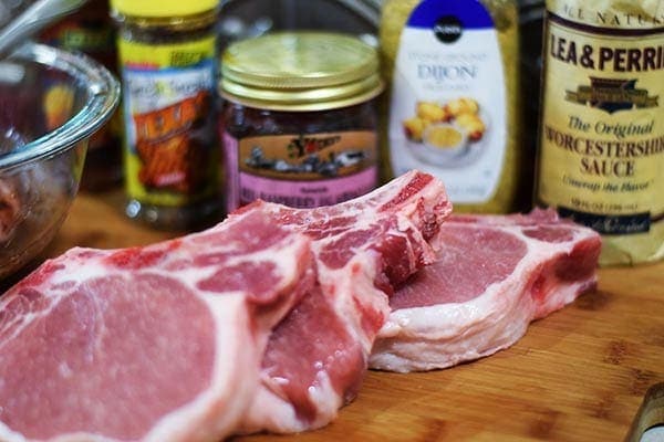 Sweet and Spicy Mustard Grilled Pork chops with ingredients
