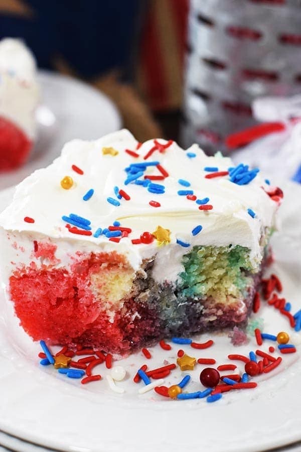 Sprinkled Red White and Blue Poke Cake