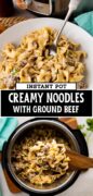 Creamy French Onion Noodles with Ground Beef Instant Pot recipe pinterest image