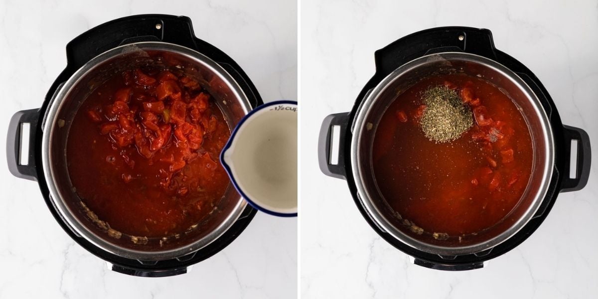 Sauce and spices added to the instant pot.