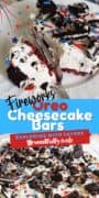 Enjoy this brand image of 2 pictures of delicious Fireworks Oreo Cheesecake Bars