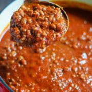 Kicked Up Spaghetti Sauce Out of a Jar in a Red Pot