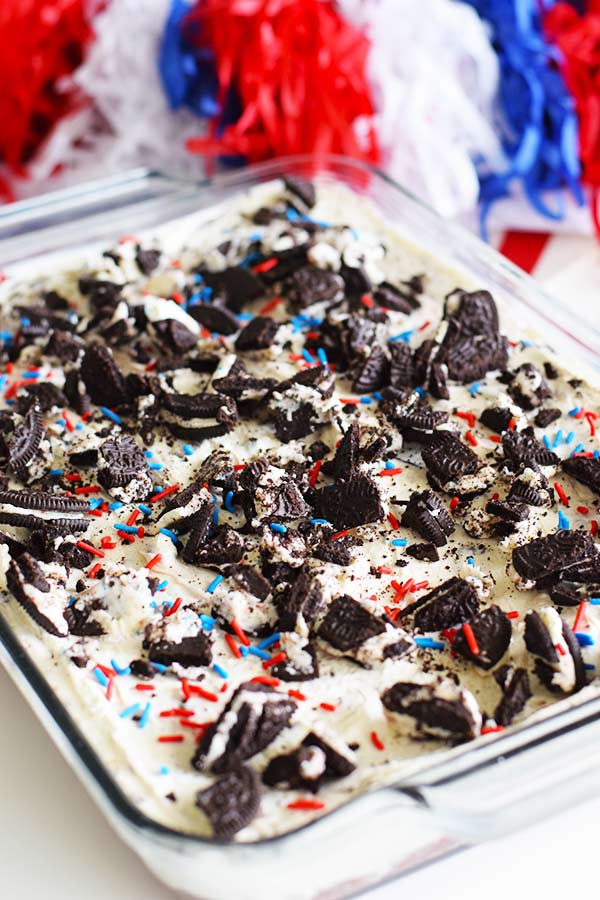 No Bake Fireworks Oreo Cheesecake Bars