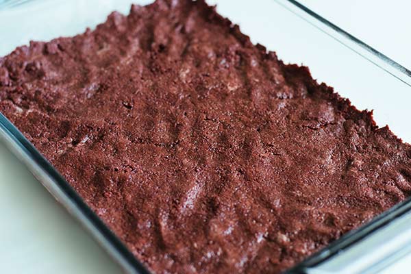 Red Velvet Oreo Crumb Crust in Baking Dish