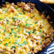 Cheesy Unstuffed Pepper Skillet Dinner in Cast Iron Pan