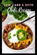 Low Carb Keto Chili image in a white bowl.