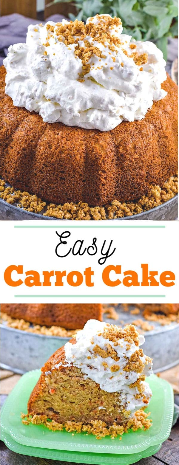 a Pinterest image of this easy carrot cake with whipped cream icing recipe