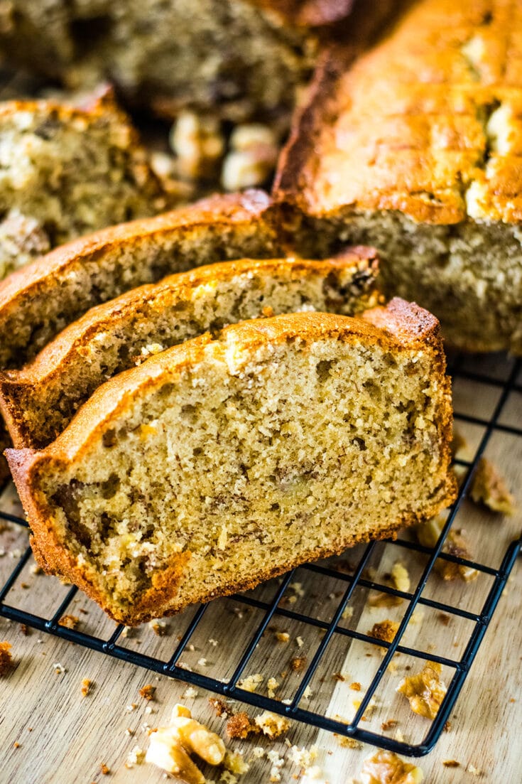 Best Banana Bread Recipe cooling on a baking rack