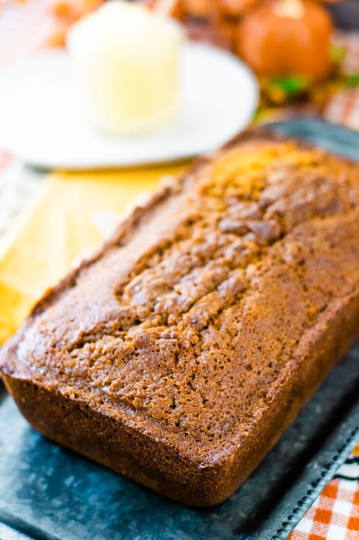 Fresh Homemade Loaf of Pumpkin Bread on a platter